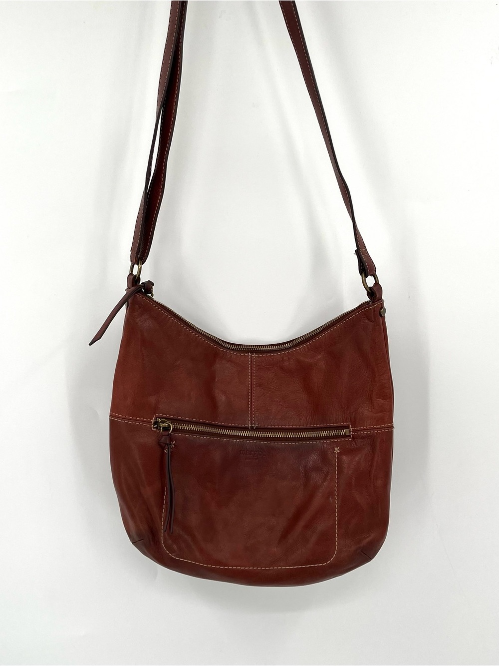 MARGOT Brown Leather Hobo Crossbody Bag Zip Adjustable Strap Shoulder Bag Purse